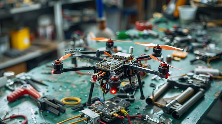 Imagem ilustrativa de bancada de manutenção de drone
